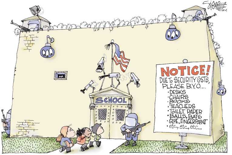 Political/Editorial Cartoon by Signe Wilkinson, Philadelphia Daily News on Anti-NRA Protests Sweep Nation