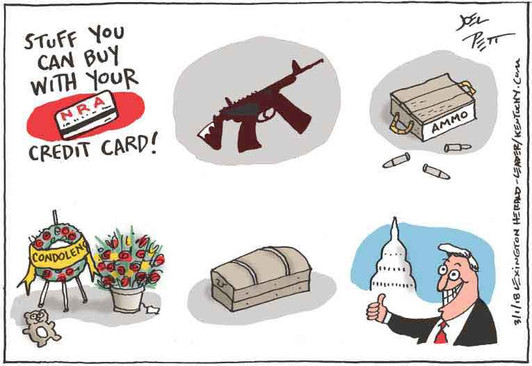 Political/Editorial Cartoon by Joel Pett, Lexington Herald-Leader, CWS/CartoonArts Intl. on Anti-NRA Protests Sweep Nation