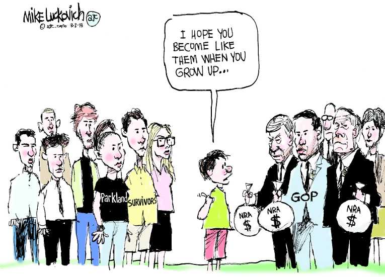 Political/Editorial Cartoon by Mike Luckovich, Atlanta Journal-Constitution on Anti-NRA Protests Sweep Nation