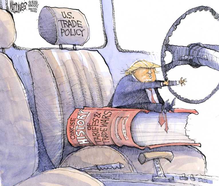 Political/Editorial Cartoon by Matt Davies, Journal News on Trump to Impose Stiff Tariffs