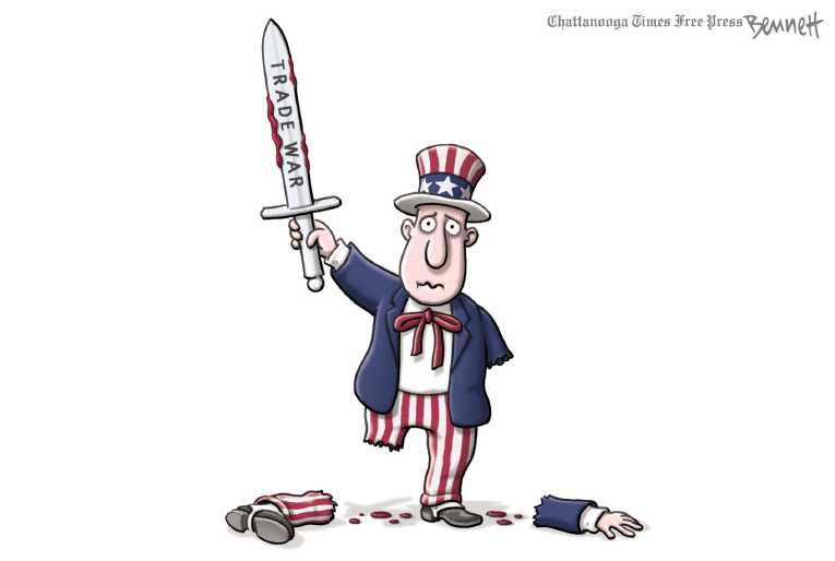 Political/Editorial Cartoon by Clay Bennett, Chattanooga Times Free Press on Trump to Impose Stiff Tariffs