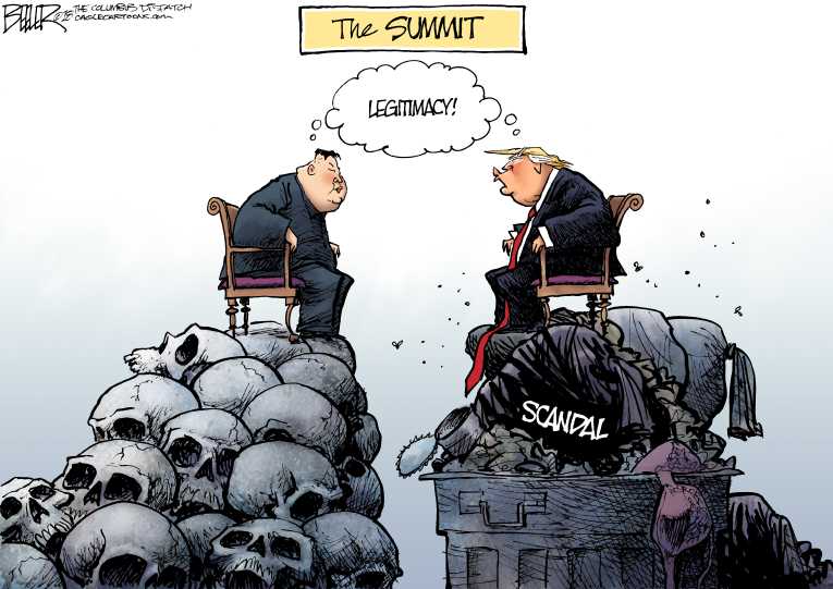 Political/Editorial Cartoon by Nate Beeler, Washington Examiner on Kim Meeting on Hold