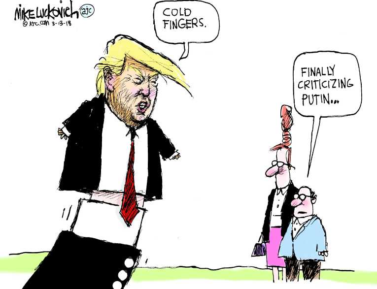 Political/Editorial Cartoon by Mike Luckovich, Atlanta Journal-Constitution on Putin Suspected in UK Attack