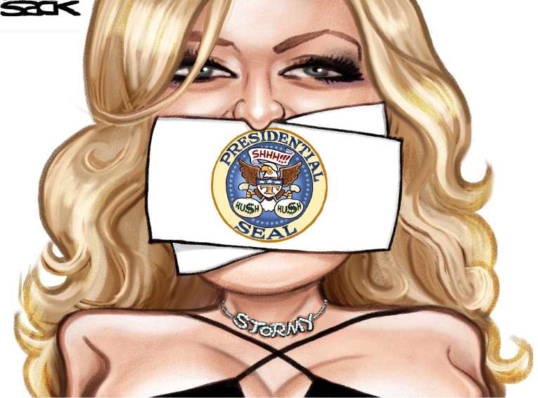 Political/Editorial Cartoon by Steve Sack, Minneapolis Star Tribune on Porn Star Sues Trump