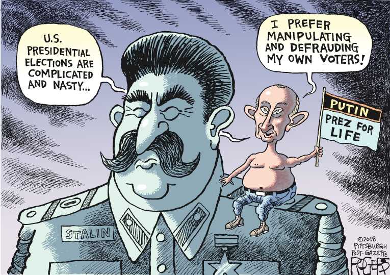 Political/Editorial Cartoon by Rob Rogers, The Pittsburgh Post-Gazette on Putin Denies Involvement in Killing