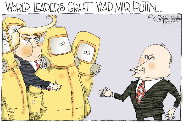 Political/Editorial Cartoon by Signe Wilkinson, Philadelphia Daily News on Putin Denies Involvement in Killing