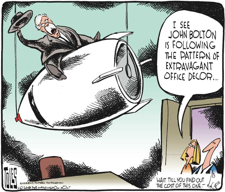 Political/Editorial Cartoon by Tom Toles, Washington Post on Bolton Now National Security Advisor