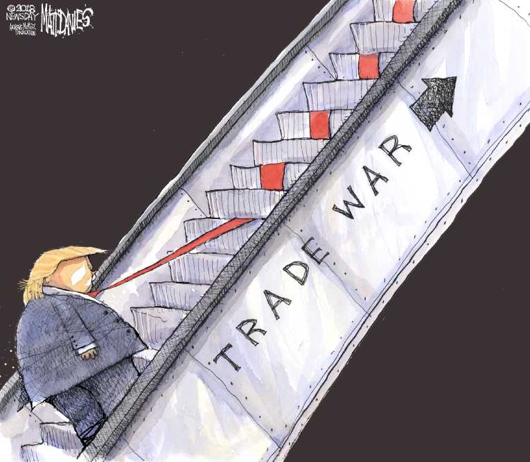 Political/Editorial Cartoon by Matt Davies, Journal News on Trade War Feared