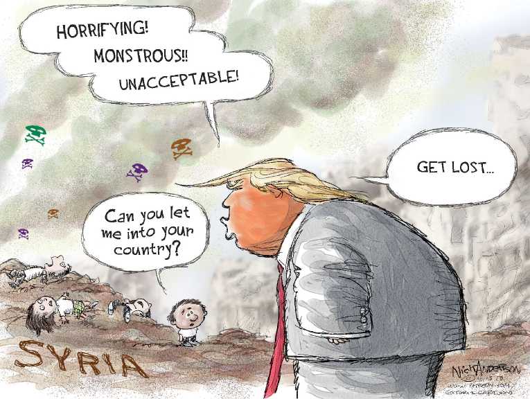 Political/Editorial Cartoon by Nick Anderson, Houston Chronicle on US Bombs Syria