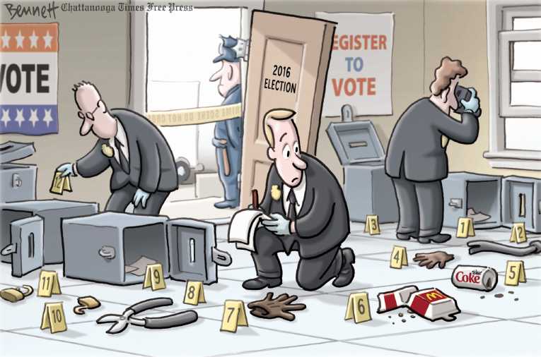 Political/Editorial Cartoon by Clay Bennett, Chattanooga Times Free Press on Mueller Not Fired Yet