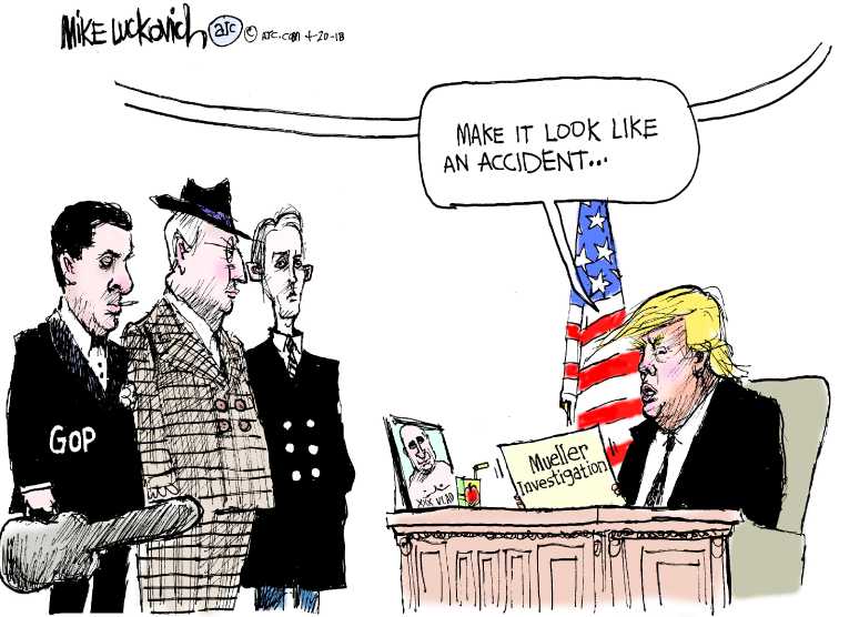 Political/Editorial Cartoon by Mike Luckovich, Atlanta Journal-Constitution on Mueller Not Fired Yet