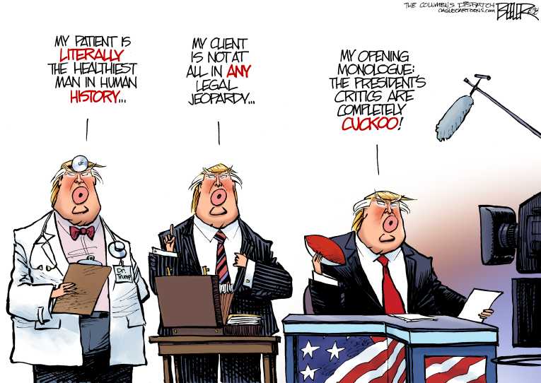 Political/Editorial Cartoon by Nate Beeler, Washington Examiner on Trump Denies Affair