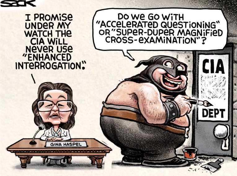 Political/Editorial Cartoon by Steve Sack, Minneapolis Star Tribune on Waterboarder Seeks Confirmation