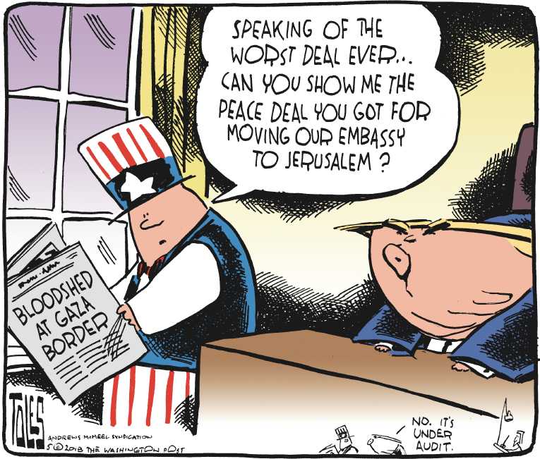 Political/Editorial Cartoon by Tom Toles, Washington Post on Israeli Celebrates 70 Years