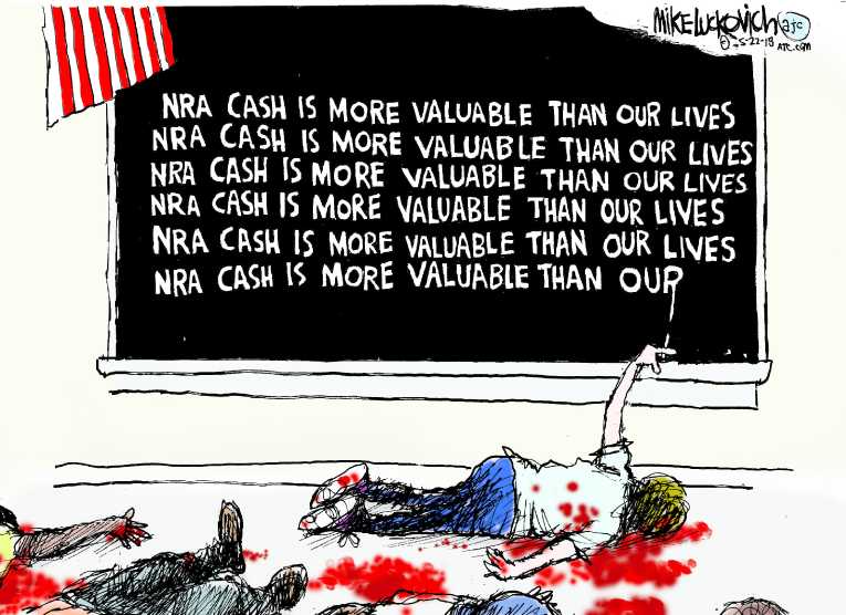 Political/Editorial Cartoon by Mike Luckovich, Atlanta Journal-Constitution on School Murderer Kills 10