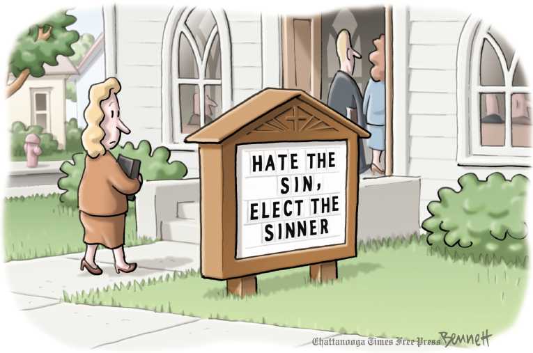 Political/Editorial Cartoon by Clay Bennett, Chattanooga Times Free Press on Trump Praises His Performance