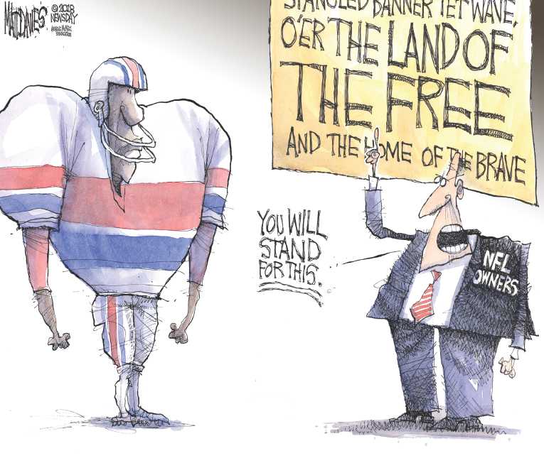 Political/Editorial Cartoon by Matt Davies, Journal News on NFL Enacts New Policy