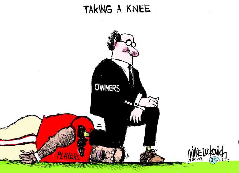 Political/Editorial Cartoon by Mike Luckovich, Atlanta Journal-Constitution on NFL Enacts New Policy