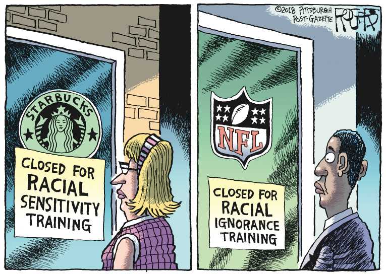 Political/Editorial Cartoon by Rob Rogers, The Pittsburgh Post-Gazette on NFL Enacts New Policy