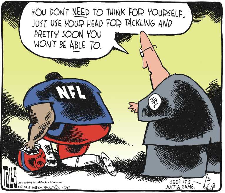 Political/Editorial Cartoon by Tom Toles, Washington Post on NFL Enacts New Policy