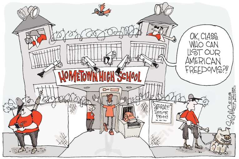 Political/Editorial Cartoon by Signe Wilkinson, Philadelphia Daily News on Shooting Prompts Talk of Change