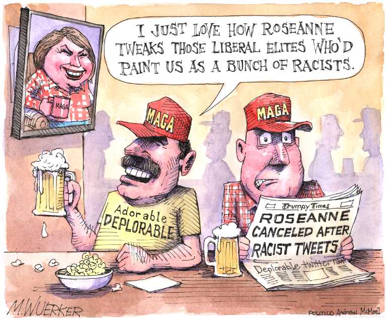 Political/Editorial Cartoon by Matt Wuerker, Politico on Roseanne Barr Blames Drugs