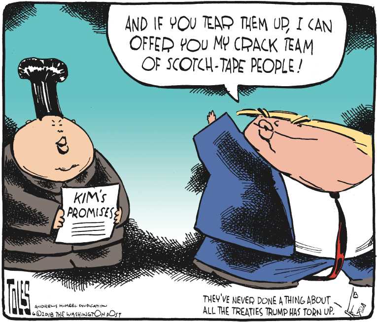 Political/Editorial Cartoon by Tom Toles, Washington Post on Trump Meets With Kim