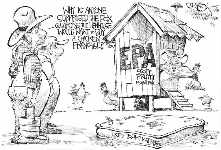 Political/Editorial Cartoon by John Darkow, Columbia Daily Tribune, Missouri on Pruitt Defends Corruption