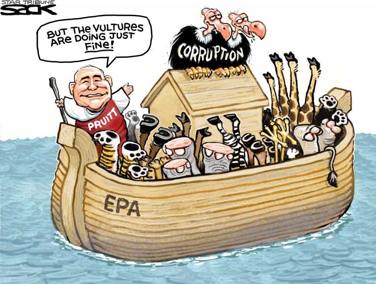 Political/Editorial Cartoon by Steve Sack, Minneapolis Star Tribune on Pruitt Defends Corruption