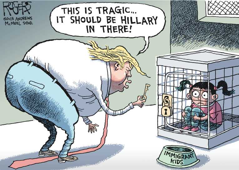 Political/Editorial Cartoon by Rob Rogers, The Pittsburgh Post-Gazette on “Democrats to Blame,” Trump Says