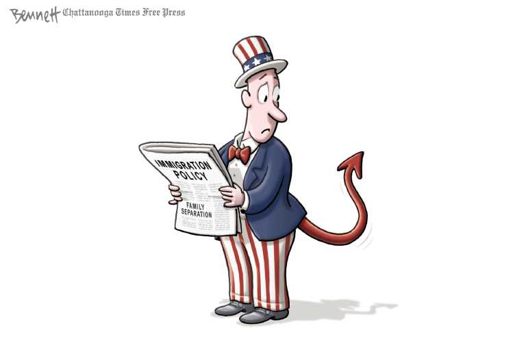 Political/Editorial Cartoon by Clay Bennett, Chattanooga Times Free Press on Trump Cracks Down