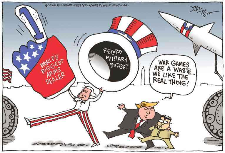 Political/Editorial Cartoon by Joel Pett, Lexington Herald-Leader, CWS/CartoonArts Intl. on Trump Lauds Kim Meeting