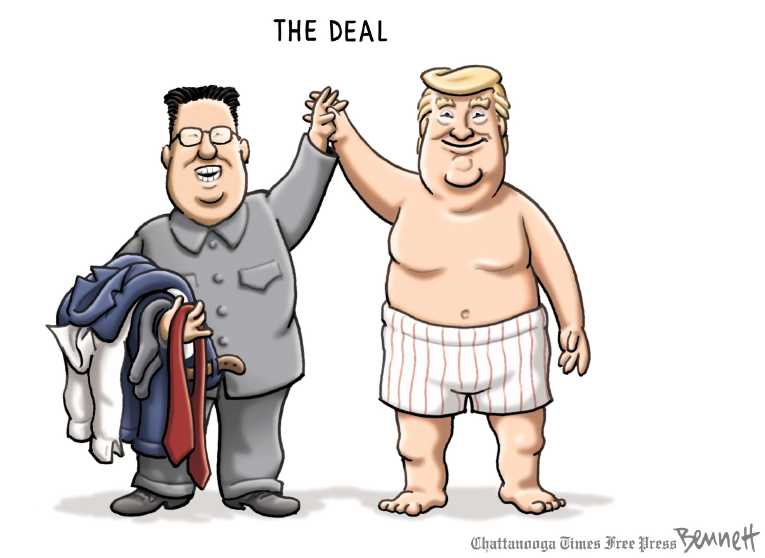 Political/Editorial Cartoon by Clay Bennett, Chattanooga Times Free Press on Trump Lauds Kim Meeting