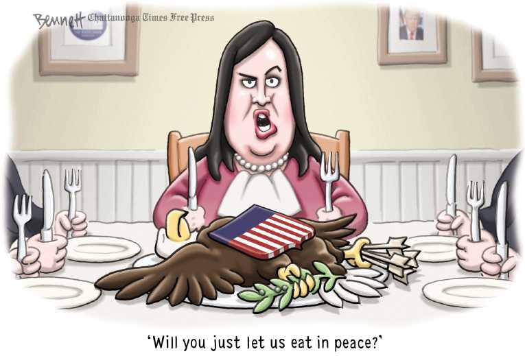 Political/Editorial Cartoon by Clay Bennett, Chattanooga Times Free Press on Sarah Sanders Denied Service