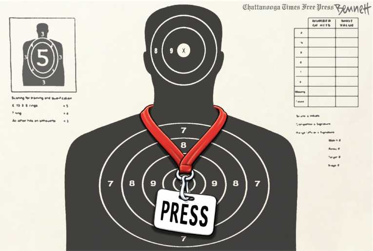 Political/Editorial Cartoon by Clay Bennett, Chattanooga Times Free Press on Five Killed at Newspaper