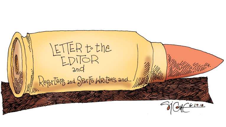 Political/Editorial Cartoon by Signe Wilkinson, Philadelphia Daily News on Five Killed at Newspaper