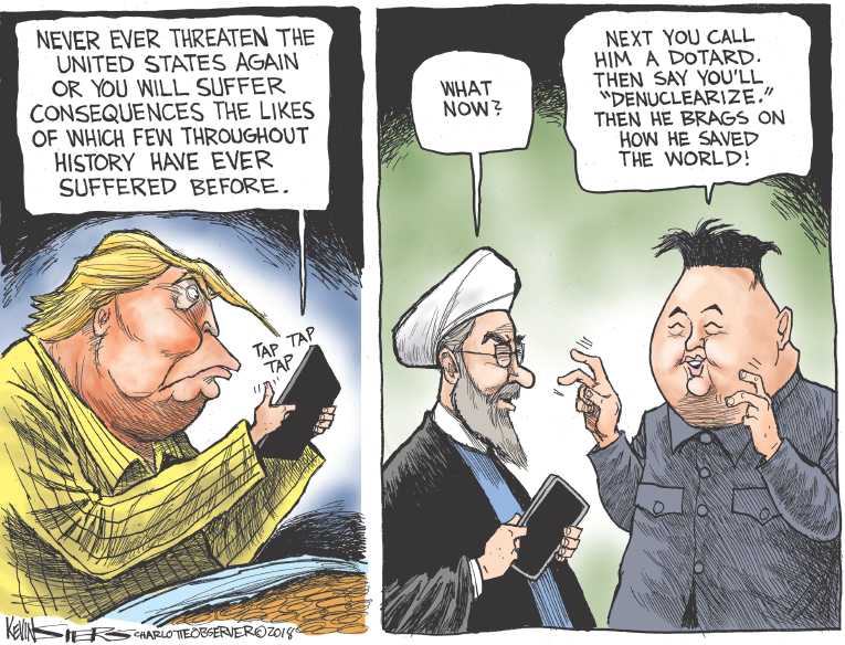 Political/Editorial Cartoon by Kevin Siers, Charlotte Observer on President Berates Iran