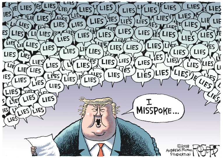 Political/Editorial Cartoon by Rob Rogers, The Pittsburgh Post-Gazette on Trump Clarifies Helsinki Remark