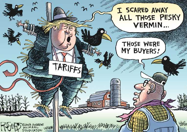 Political/Editorial Cartoon by Rob Rogers on Tariffs Hit US Farmers Hard