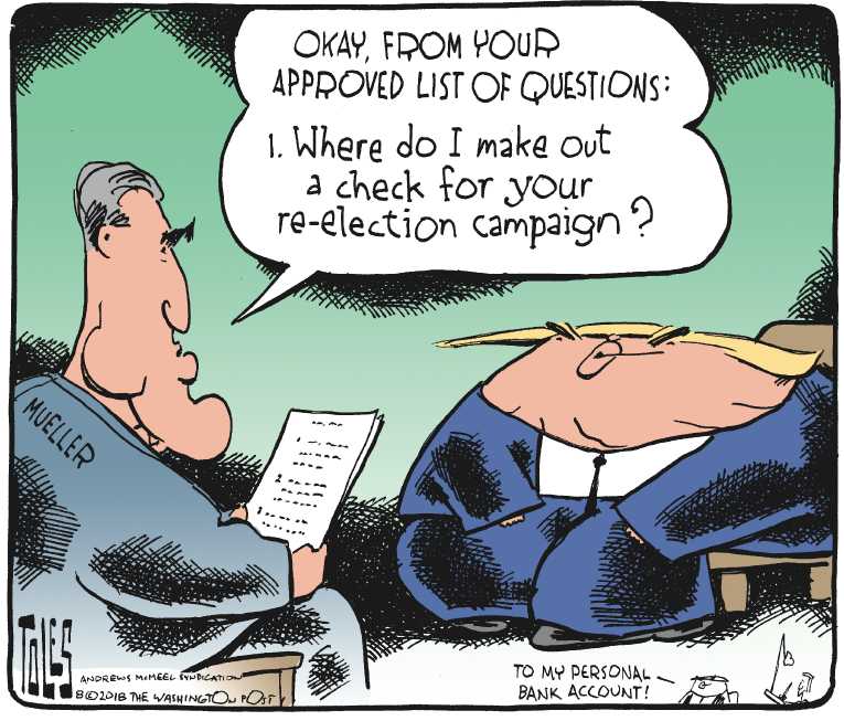 Political/Editorial Cartoon by Tom Toles, Washington Post on President Unlikely to Testify