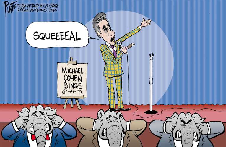 Political/Editorial Cartoon by Bruce Plante, Tulsa World on Manafort Convicted, Cohen Guilty