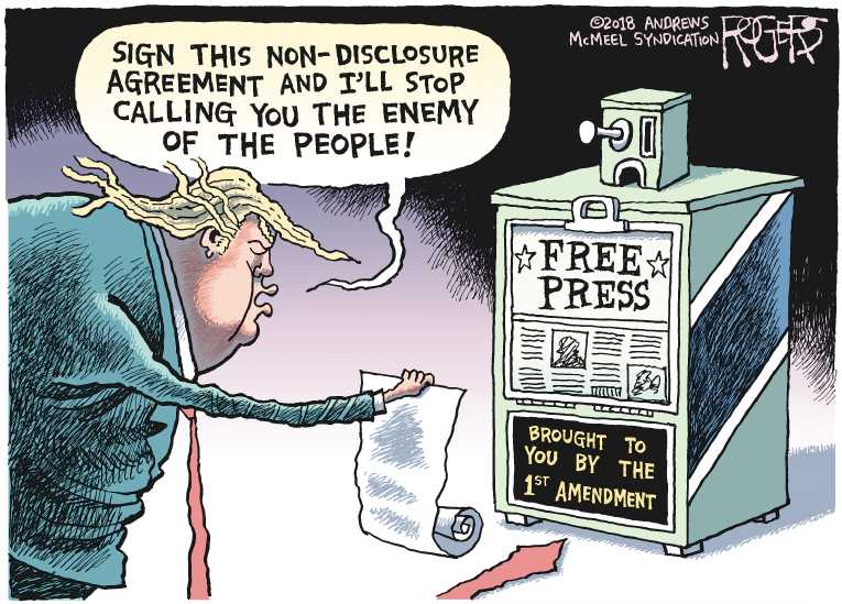 Political/Editorial Cartoon by Rob Rogers on President Attacks Press