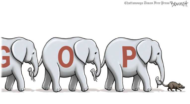 Political/Editorial Cartoon by Clay Bennett, Chattanooga Times Free Press on GOP Supports President