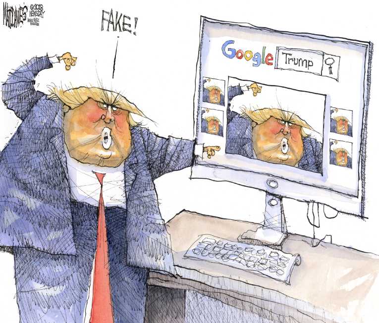 Political/Editorial Cartoon by Matt Davies, Journal News on President Accuses Google