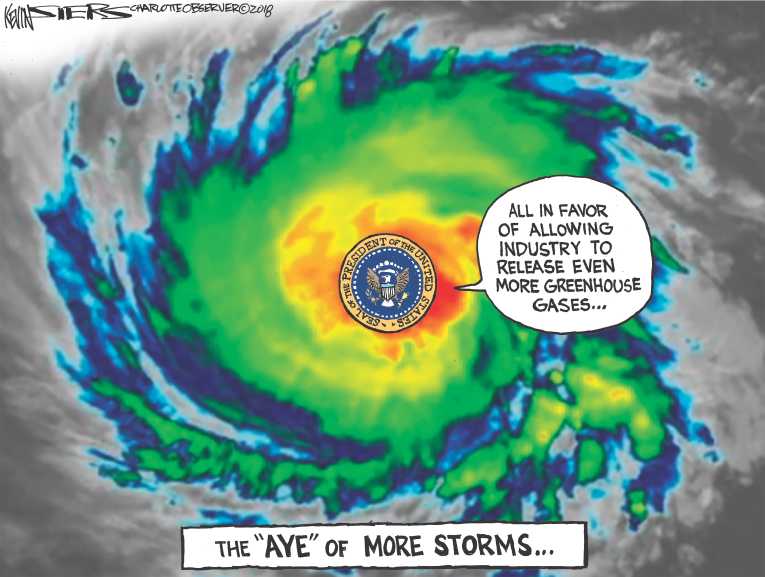 Political/Editorial Cartoon by Kevin Siers, Charlotte Observer on Historic Hurricane to Hit Carolinas