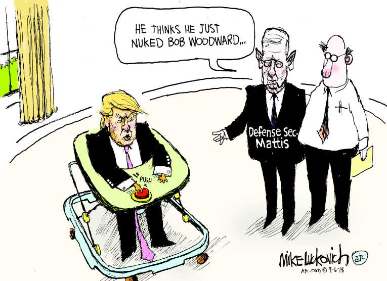 Political/Editorial Cartoon by Mike Luckovich, Atlanta Journal-Constitution on President “Unstable,” Insiders Say