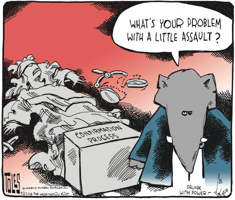 Political/Editorial Cartoon by Tom Toles, Washington Post on Kavanaugh Accused of Sexual Assault