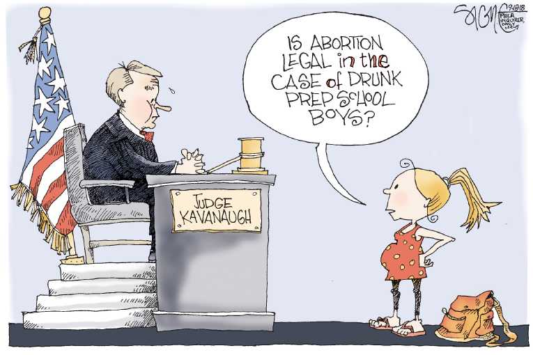 Political/Editorial Cartoon by Signe Wilkinson, Philadelphia Daily News on Kavanaugh Accused of Sexual Assault