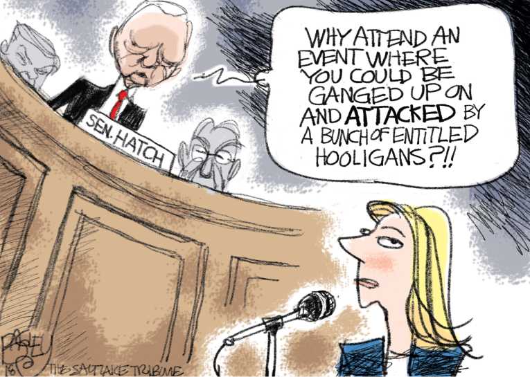 Political/Editorial Cartoon by Pat Bagley, Salt Lake Tribune on Multiple Accusers Come Forward