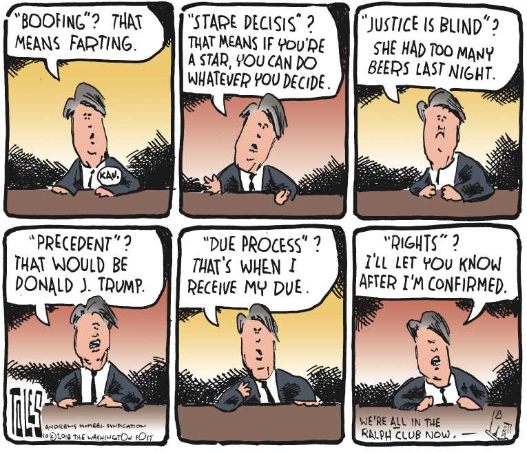 Political/Editorial Cartoon by Tom Toles, Washington Post on Kavanaugh Commits Perjury